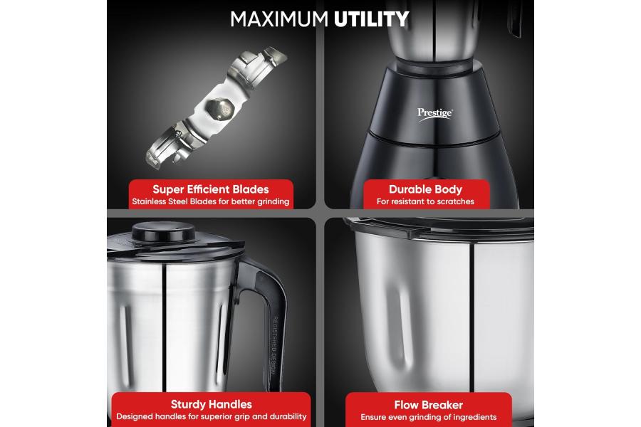 Prestige Apex 500W Mixer Grinder with 3 Stainless Steel Jars | 