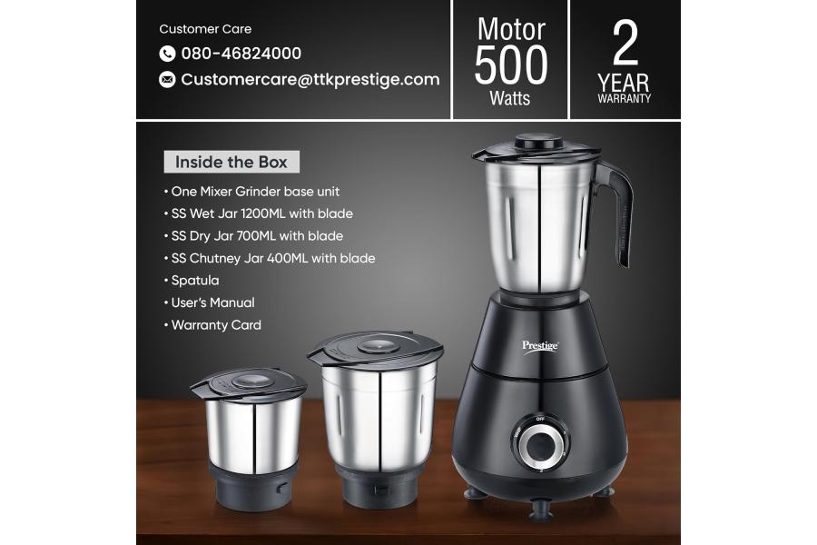 Prestige Apex 500W Mixer Grinder with 3 Stainless Steel Jars | 