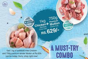 750g Premium Goat Curry Cut + 1kg Chicken Skinless curry cut @ Rs. 629